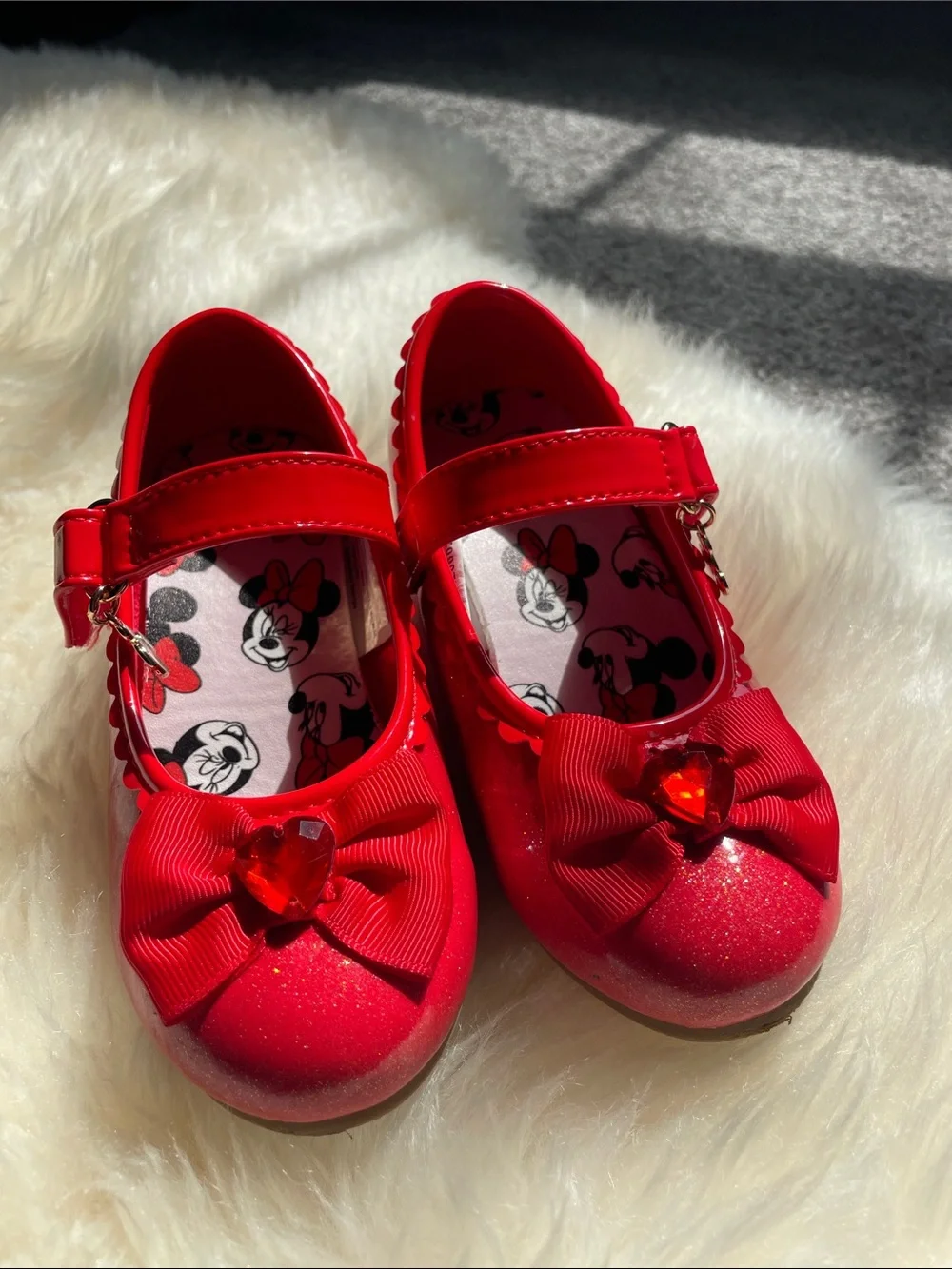 Disney Red Girls Heart Bow Mary Jane Shoes